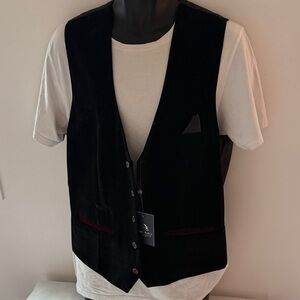 Elegant Black velvet Vest with Red Accents